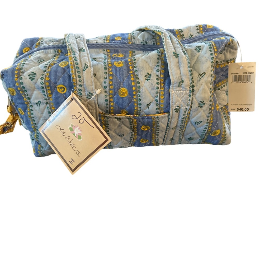 NWT Lily Waters QUILTED PAISLEY Travel Duffel Tote Bag Blue Yellow 13" - Picture 3 of 9